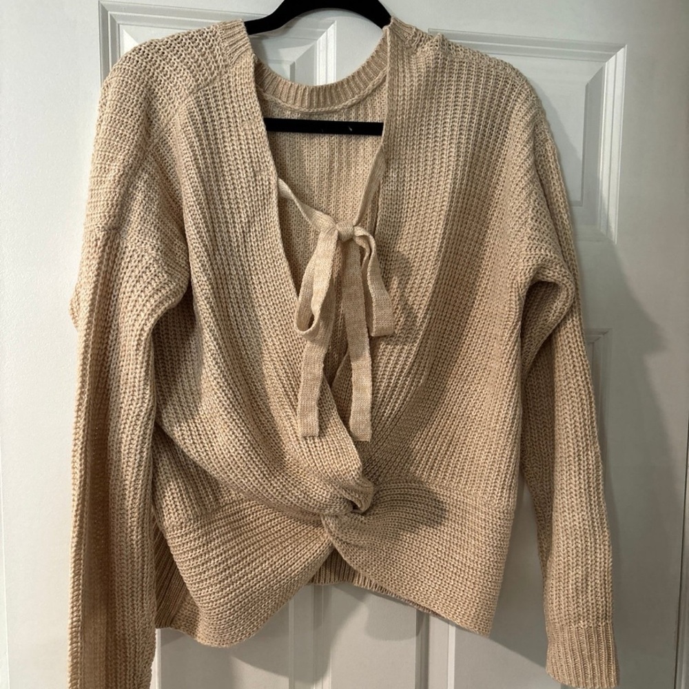 Tan Sweater With Bow on Back